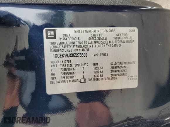 ✅ 2008 Chevrolet Silverado 1500 1LT • VIN: 1GCEK19JX8Z275500 • Lot: 72122914. Listed on Copart with 202,612 mi. Free auction sales archive from the USA and detailed vehicle history report at DreamBid. Image 12.