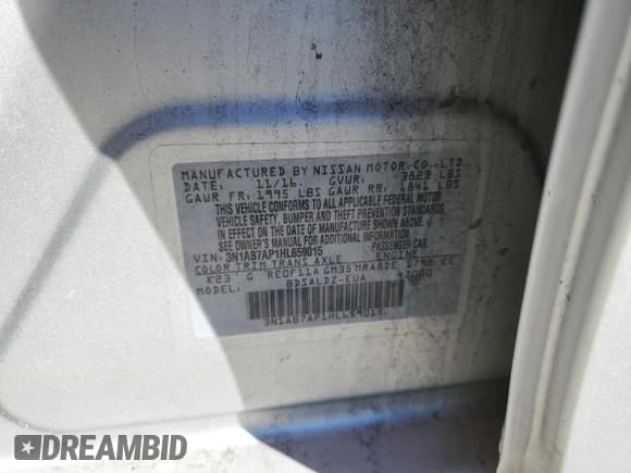 ✅ 2017 Nissan Sentra SV • VIN: 3N1AB7AP1HL659015 • Lot: 91183395. Wystawiony na Copart z przebiegiem 109 473 mil. Bezpłatny archiwum sprzedaży aukcyjnych z USA i szczegółowy raport historii pojazdu na DreamBid. Zdjęcie 12.