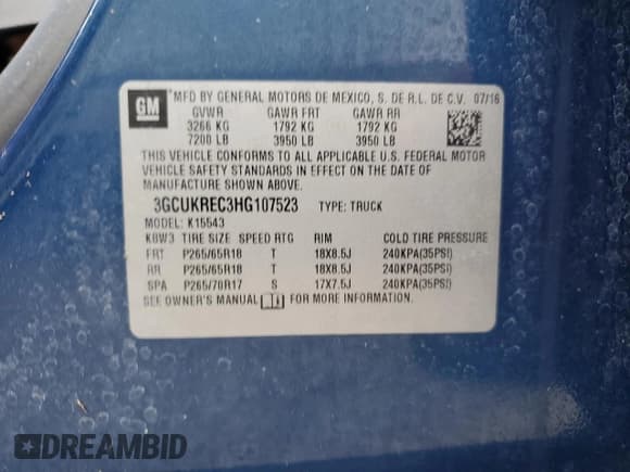 ✅ 2017 Chevrolet Silverado 1500 LT • VIN: 3GCUKREC3HG107523 • Лот: 75478144. Опубликован ранее на Copart с пробегом Не указан. Бесплатный доступ к архиву аукционных продаж из США и подробный отчёт об истории автомобиля на DreamBid. Изображение 13.