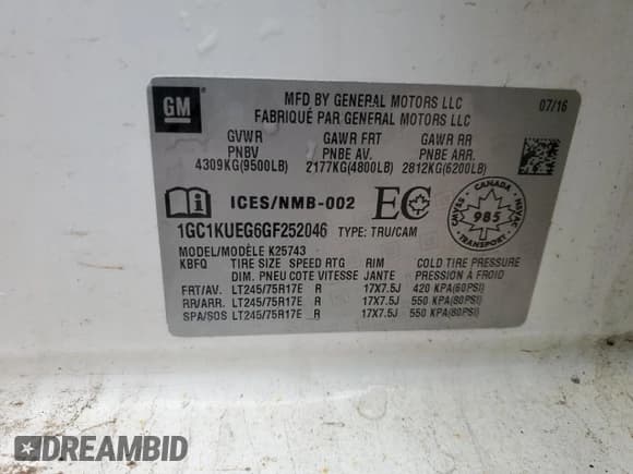 ✅ 2016 Chevrolet Silverado 2500HD Work Truck • VIN: 1GC1KUEG6GF252046 • Лот: 77559204. Опубликован ранее на Copart с пробегом 176 784 миль. Бесплатный доступ к архиву аукционных продаж из США и подробный отчёт об истории автомобиля на DreamBid. Изображение 13.