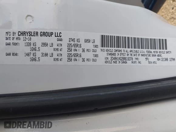 ✅ 2011 Dodge Grand Caravan Cargo • VIN: 2D4RN1AG2BR616370 • Lot: 43732615. Listed on IAAI with 22,800 mi. Free auction sales archive from the USA and detailed vehicle history report at DreamBid. Image 9.