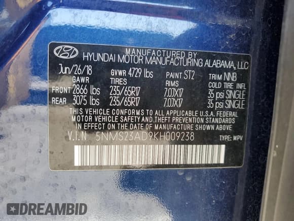 ✅ 2019 Hyundai Santa Fe SE • VIN: 5NMS23AD9KH009238 • Лот: 40453263. Опубликован ранее на Copart с пробегом 77 188 миль. Бесплатный доступ к архиву аукционных продаж из США и подробный отчёт об истории автомобиля на DreamBid. Изображение 14.