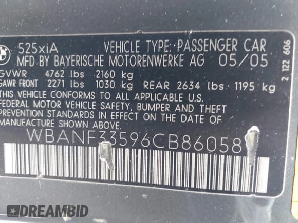 ✅ 2006 BMW 5 Series 525xi • VIN: WBANF33596CB86058 • Lot: 42592961. Wystawiony na IAAI z przebiegiem 122 633 mil. Bezpłatny archiwum sprzedaży aukcyjnych z USA i szczegółowy raport historii pojazdu na DreamBid. Zdjęcie 9.