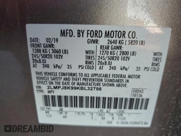 ✅ 2019 Lincoln Nautilus Select • VIN: 2LMPJ8K99KBL32798 • Lot: 94152515. Wystawiony na Copart z przebiegiem 103 665 mil. Bezpłatny archiwum sprzedaży aukcyjnych z USA i szczegółowy raport historii pojazdu na DreamBid. Zdjęcie 13.