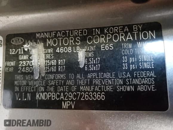 ✅ 2012 Kia Sportage LX • VIN: KNDPBCA29C7263366 • Lot: 59673555. Listed on Copart with 164,910 mi. Free auction sales archive from the USA and detailed vehicle history report at DreamBid. Image 13.