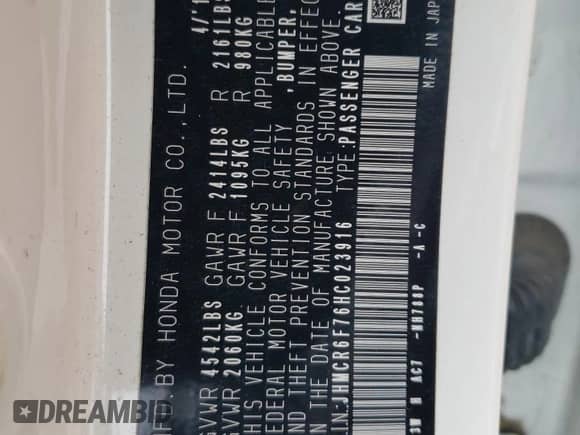 2017 Honda Accord Touring z VIN JHMCR6F76HC023916, wystawiony jako Copart lot #81270445 z przebiegiem 131 952 mil mil oraz Szkoda całkowita • Salvage title. Historia ofert i sprzedaży dostępna na DreamBid. Obrazek 12.