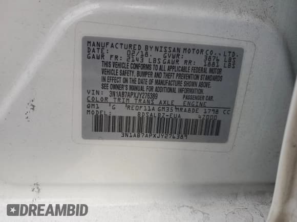 ✅ 2018 Nissan Sentra S • VIN: 3N1AB7APXJY276389 • Lot: 92832235. Wystawiony na Copart z przebiegiem 163 431 mil. Bezpłatny archiwum sprzedaży aukcyjnych z USA i szczegółowy raport historii pojazdu na DreamBid. Zdjęcie 12.