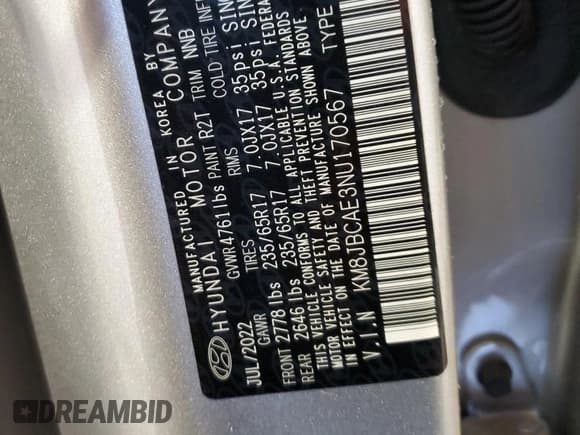 ✅ 2022 Hyundai Tucson Preferred • VIN: KM8JBCAE3NU170567 • Lot: 49965335. Wystawiony na Copart z przebiegiem 22 950 mil. Bezpłatny archiwum sprzedaży aukcyjnych z USA i szczegółowy raport historii pojazdu na DreamBid. Zdjęcie 14.