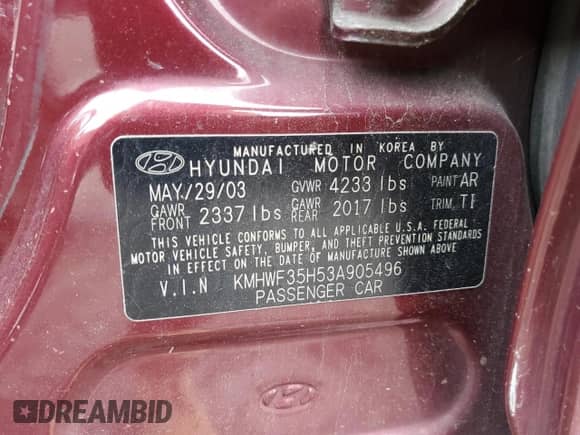 2003 Hyundai Sonata GLS с VIN KMHWF35H53A905496, выставлен на аукционе Copart как лот 73360414 с пробегом 142 990 миль миль и Списание • Salvage title. История ставок и продаж доступна на DreamBid. Изображение 12.