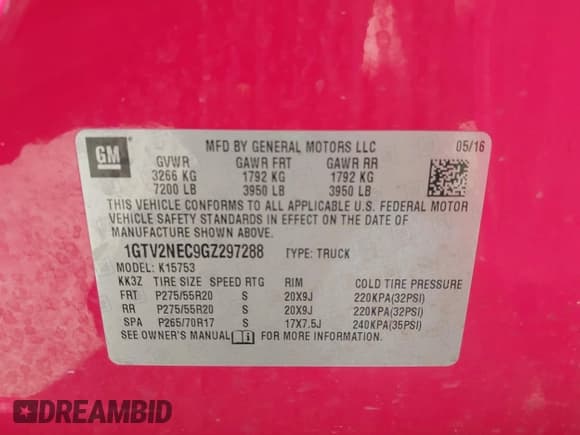 ✅ 2016 GMC Sierra 1500 SLT • VIN: 1GTV2NEC9GZ297288 • Lot: 43230637. Listed on IAAI with 156,266 mi. Free auction sales archive from the USA and detailed vehicle history report at DreamBid. Image 9.