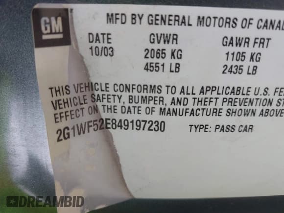 ✅ 2004 Chevrolet Impala • VIN: 2G1WF52E849197230 • Lot: 43030926. Listed on IAAI with 180,428 mi. Free auction sales archive from the USA and detailed vehicle history report at DreamBid. Image 9.