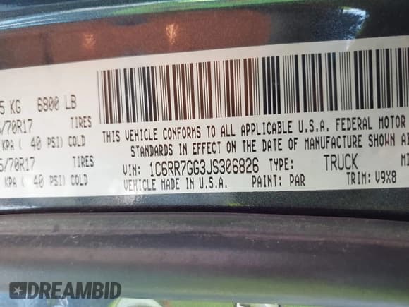 ✅ 2018 Ram 1500 Big Horn • VIN: 1C6RR7GG3JS306826 • Lot: 43319421. Listed on IAAI with 126,798 mi. Free auction sales archive from the USA and detailed vehicle history report at DreamBid. Image 9.