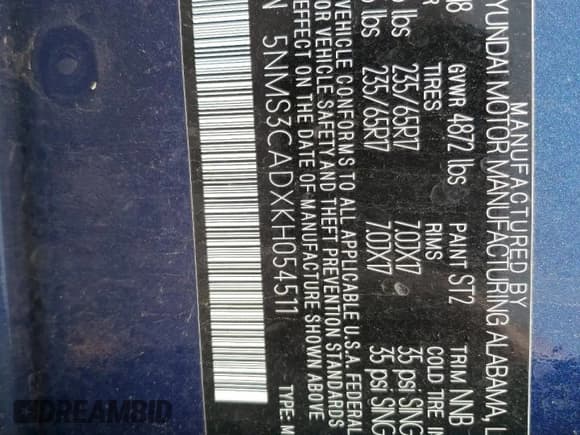 ✅ 2019 Hyundai Santa Fe SEL • VIN: 5NMS3CADXKH054511 • Lot: 57756023. Wystawiony na Copart z przebiegiem 44 358 mil. Bezpłatny archiwum sprzedaży aukcyjnych z USA i szczegółowy raport historii pojazdu na DreamBid. Zdjęcie 13.