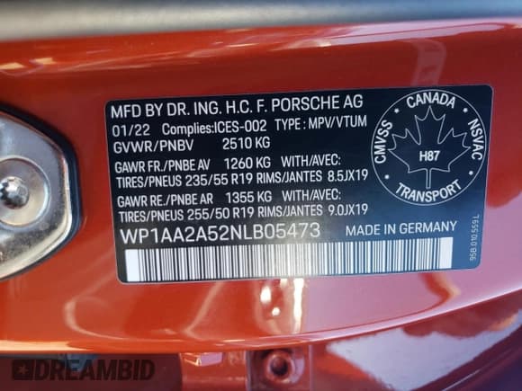 ✅ 2022 Porsche Macan • VIN: WP1AA2A52NLB05473 • Лот: 69876105. Опубликован ранее на Copart с пробегом 80 028 миль. Бесплатный доступ к архиву аукционных продаж из США и подробный отчёт об истории автомобиля на DreamBid. Изображение 13.