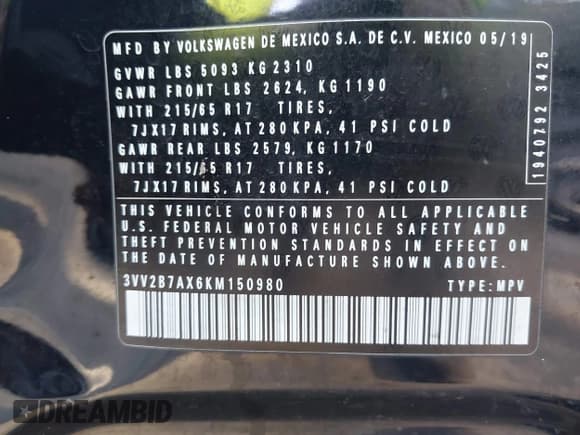 ✅ 2019 Volkswagen Tiguan SE • VIN: 3VV2B7AX6KM150980 • Лот: 43360733. Опубликован ранее на IAAI с пробегом 93 537 миль. Бесплатный доступ к архиву аукционных продаж из США и подробный отчёт об истории автомобиля на DreamBid. Изображение 9.