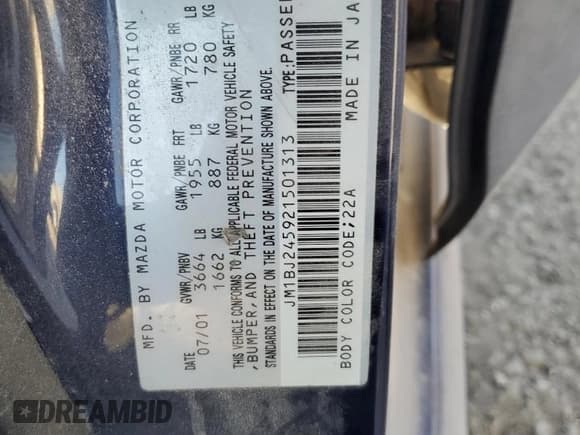 ✅ 2002 Mazda Protege • VIN: JM1BJ245921501313 • Lot: 74797214. Wystawiony na Copart z przebiegiem 241 536 mil. Bezpłatny archiwum sprzedaży aukcyjnych z USA i szczegółowy raport historii pojazdu na DreamBid. Zdjęcie 15.