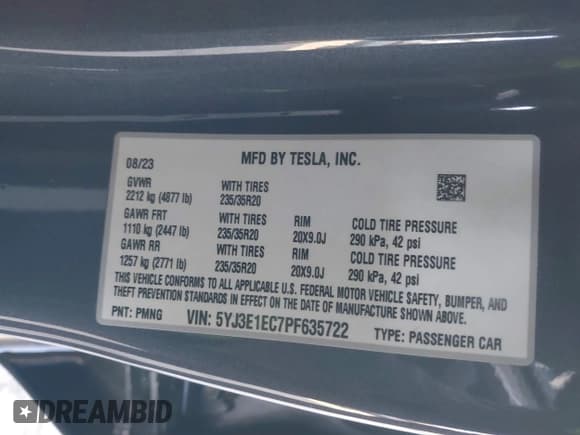 ✅ 2023 Tesla Model 3 Performance • VIN: 5YJ3E1EC7PF635722 • Lot: 41536638. Wystawiony na IAAI z przebiegiem 24 857 mil. Bezpłatny archiwum sprzedaży aukcyjnych z USA i szczegółowy raport historii pojazdu na DreamBid. Zdjęcie 9.
