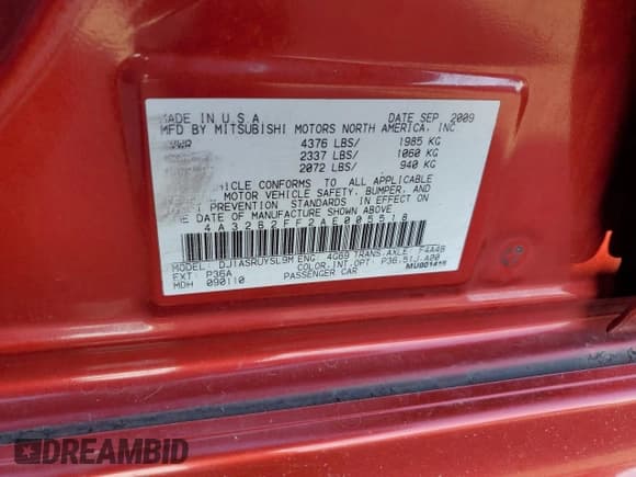 ✅ 2010 Mitsubishi Galant FE • VIN: 4A32B2FF2AE005518 • Lot: 89715245. Listed on Copart with 127,060 mi. Free auction sales archive from the USA and detailed vehicle history report at DreamBid. Image 12.