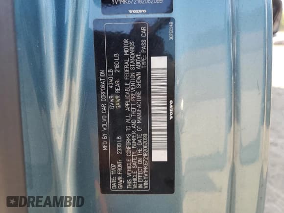 ✅ 2008 Volvo C30 Version 1.0 • VIN: YV1MK672182062099 • Lot: 66254565. Listed on Copart with 191,566 mi. Free auction sales archive from the USA and detailed vehicle history report at DreamBid. Image 12.