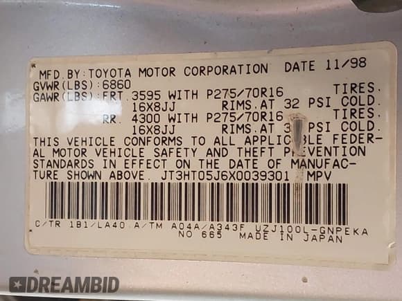 ✅ 1999 Toyota Land Cruiser • VIN: JT3HT05J6X0039301 • Лот: 42522227. Опубликован ранее на IAAI с пробегом 168 741 миль. Бесплатный доступ к архиву аукционных продаж из США и подробный отчёт об истории автомобиля на DreamBid. Изображение 9.