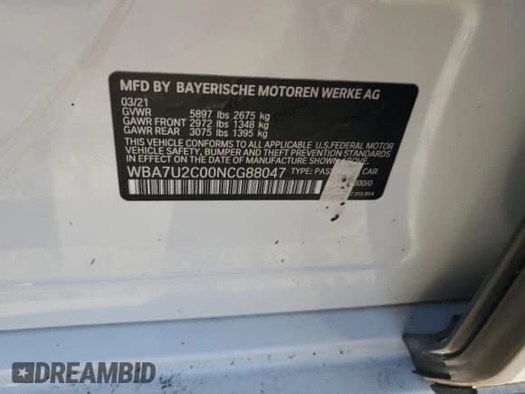 ✅ 2022 BMW 7 Series 750i xDrive • VIN: WBA7U2C00NCG88047 • Lot: 60972764. Listed on Copart with 52,326 mi. Free auction sales archive from the USA and detailed vehicle history report at DreamBid. Image 12.