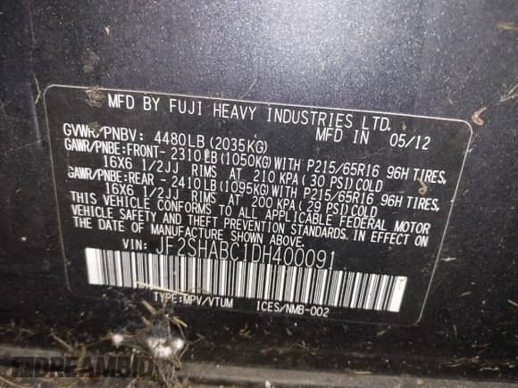 2013 Subaru Forester X с VIN JF2SHABC1DH400091, выставлен на аукционе IAAI как лот 43585501 с пробегом 210 431 миль миль и . История ставок и продаж доступна на DreamBid. Изображение 9.