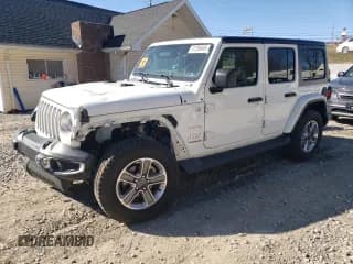 ✅ 2021 Jeep Wrangler Unlimited Sahara • VIN: 1C4HJXEN0MW592807 • Lot: 91256445. Listed on Copart with 76,970 mi. Free auction sales archive from the USA and detailed vehicle history report at DreamBid. Image 1.