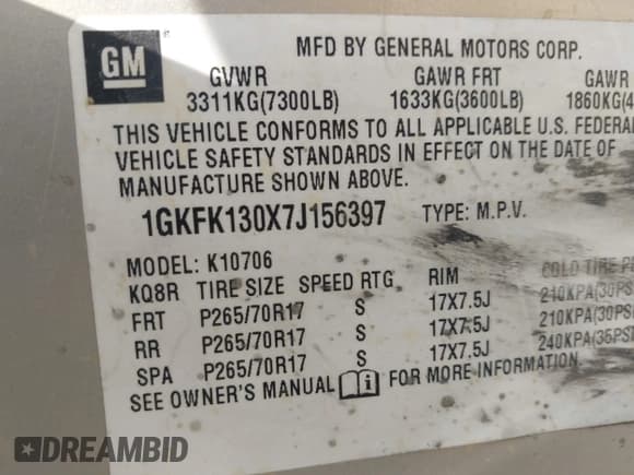✅ 2007 GMC Yukon SLE • VIN: 1GKFK130X7J156397 • Lot: 42525949. Wystawiony na IAAI z przebiegiem Nie podano. Bezpłatny archiwum sprzedaży aukcyjnych z USA i szczegółowy raport historii pojazdu na DreamBid. Zdjęcie 9.