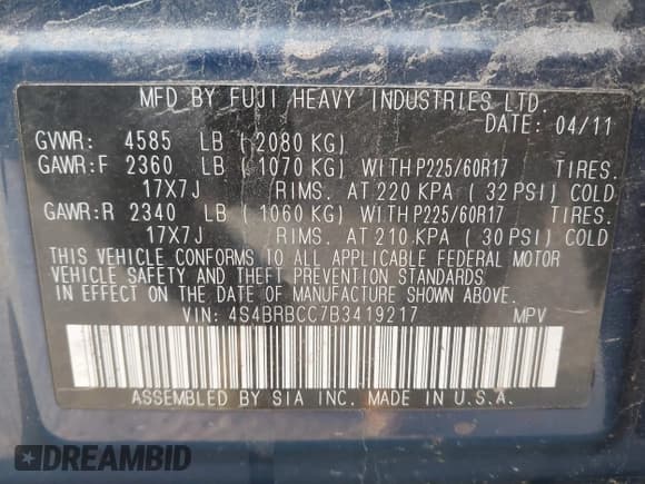 ✅ 2011 Subaru Outback Premium • VIN: 4S4BRBCC7B3419217 • Лот: 43625031. Опубликован ранее на IAAI с пробегом 152 292 миль. Бесплатный доступ к архиву аукционных продаж из США и подробный отчёт об истории автомобиля на DreamBid. Изображение 9.