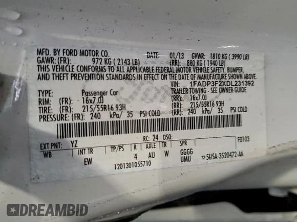 ✅ 2013 Ford Focus SE • VIN: 1FADP3F2XDL231392 • Lot: 95019695. Wystawiony na Copart z przebiegiem 121 949 mil. Bezpłatny archiwum sprzedaży aukcyjnych z USA i szczegółowy raport historii pojazdu na DreamBid. Zdjęcie 12.