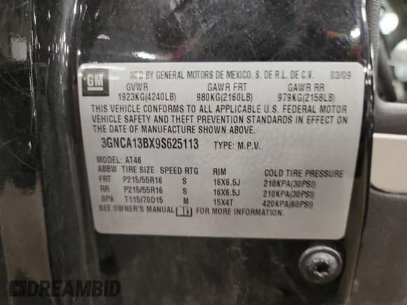 ✅ 2009 Chevrolet HHR LS • VIN: 3GNCA13BX9S625113 • Lot: 59231035. Listed on Copart with 140,730 mi. Free auction sales archive from the USA and detailed vehicle history report at DreamBid. Image 12.