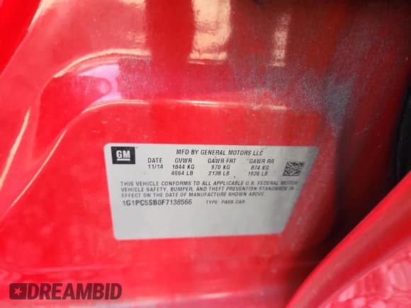 ✅ 2015 Chevrolet Cruze LT • VIN: 1G1PC5SB0F7138566 • Lot: 81874475. Listed on Copart with 113,363 mi. Free auction sales archive from the USA and detailed vehicle history report at DreamBid. Image 12.