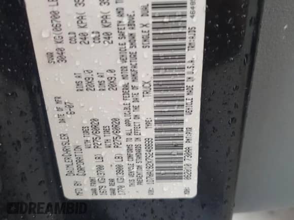 2007 Dodge 1500 SLT z VIN 1D7HA182X7S248899, wystawiony jako Copart lot #74089754 z przebiegiem 197 642 mil mil oraz Czysty tytuł • Clean title. Historia ofert i sprzedaży dostępna na DreamBid. Obrazek 12.