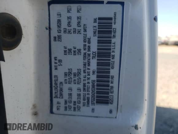 1999 Dodge Dakota with VIN 1B7GG26X2XS308456, listed as a Copart auction lot 66789914 with 137,399 mi miles and Clean title. Bid and sale history available at DreamBid. Image 12.