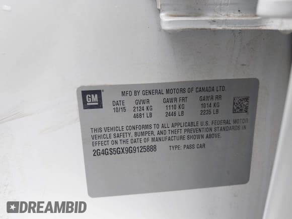 ✅ 2016 Buick Regal Premium II • VIN: 2G4GS5GX9G9125888 • Lot: 43417911. Listed on IAAI with 129,081 mi. Free auction sales archive from the USA and detailed vehicle history report at DreamBid. Image 9.