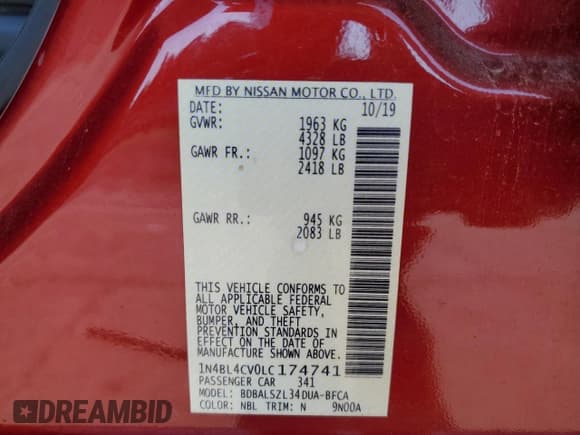 ✅ 2020 Nissan Altima SR • VIN: 1N4BL4CV0LC174741 • Лот: 60658385. Опубликован ранее на Copart с пробегом 109 750 миль. Бесплатный доступ к архиву аукционных продаж из США и подробный отчёт об истории автомобиля на DreamBid. Изображение 12.