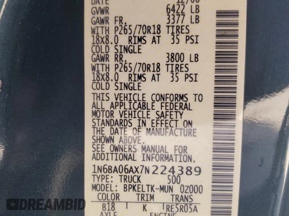 ✅ 2007 Nissan Titan SE • VIN: 1N6BA06AX7N224389 • Lot: 71218765. Listed on Copart with Not provided. Free auction sales archive from the USA and detailed vehicle history report at DreamBid. Image 12.