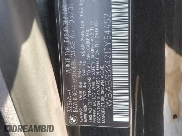 ✅ 2001 BMW 3 Series 325Ci • VIN: WBABS33421JY54452 • Lot: 65675615. Wystawiony na Copart z przebiegiem 134 232 mil. Bezpłatny archiwum sprzedaży aukcyjnych z USA i szczegółowy raport historii pojazdu na DreamBid. Zdjęcie 13.