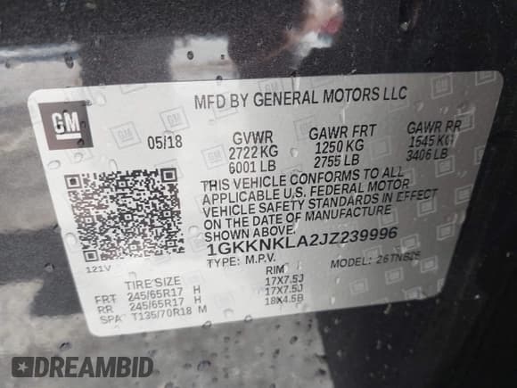 ✅ 2018 GMC Acadia SLE • VIN: 1GKKNKLA2JZ239996 • Лот: 43383013. Опубликован ранее на IAAI с пробегом 75 286 миль. Бесплатный доступ к архиву аукционных продаж из США и подробный отчёт об истории автомобиля на DreamBid. Изображение 9.