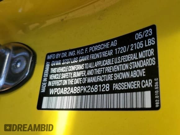 ✅ 2023 Porsche Cayman S • VIN: WP0AB2A88PK268128 • Lot: 75321224. Wystawiony na Copart z przebiegiem 2 814 mil. Bezpłatny archiwum sprzedaży aukcyjnych z USA i szczegółowy raport historii pojazdu na DreamBid. Zdjęcie 12.