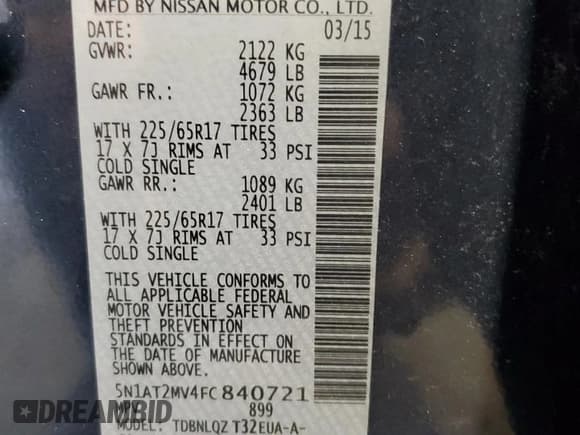 ✅ 2015 Nissan Rogue SL • VIN: 5N1AT2MV4FC840721 • Lot: 85350695. Wystawiony na Copart z przebiegiem 142 884 mil. Bezpłatny archiwum sprzedaży aukcyjnych z USA i szczegółowy raport historii pojazdu na DreamBid. Zdjęcie 14.