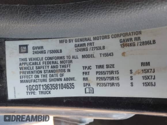 2005 Chevrolet Colorado 1SE LS Z71 с VIN 1GCDT136358104635, выставлен на аукционе IAAI как лот 43438242 с пробегом 280 078 миль миль и . История ставок и продаж доступна на DreamBid. Изображение 9.