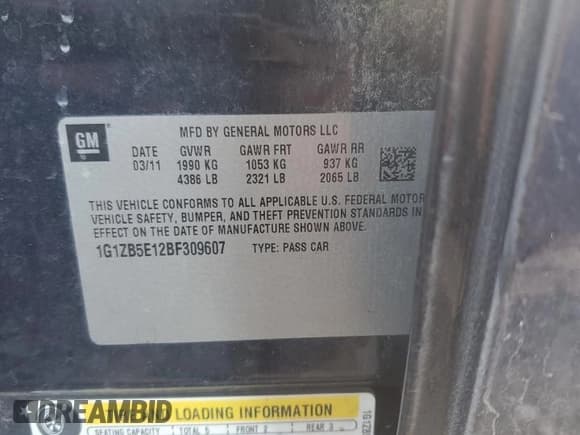 ✅ 2011 Chevrolet Malibu 1LS • VIN: 1G1ZB5E12BF309607 • Lot: 76311224. Listed on Copart with 55,251 mi. Free auction sales archive from the USA and detailed vehicle history report at DreamBid. Image 12.