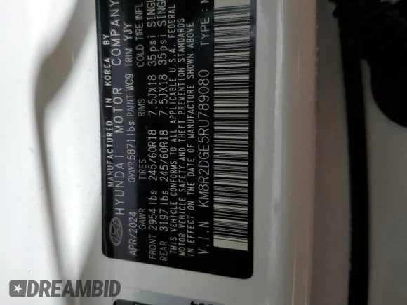 2024 Hyundai Palisade SEL с VIN KM8R2DGE5RU789080, выставлен на аукционе Copart как лот 76793834 с пробегом 12 308 миль миль и Списание • Salvage title. История ставок и продаж доступна на DreamBid. Изображение 14.