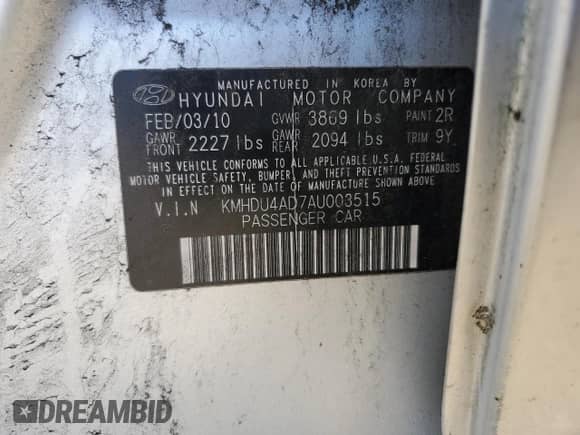 2010 Hyundai Elantra GLS z VIN KMHDU4AD7AU003515, wystawiony jako Copart lot #51551314 z przebiegiem 82 069 mil mil oraz Szkoda całkowita • Salvage title. Historia ofert i sprzedaży dostępna na DreamBid. Obrazek 12.