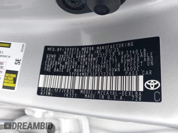 ✅ 2025 Toyota Corolla LE • VIN: 5YFB4MDE3SP312266 • Lot: 43223423. Listed on IAAI with 9,799 mi. Free auction sales archive from the USA and detailed vehicle history report at DreamBid. Image 9.