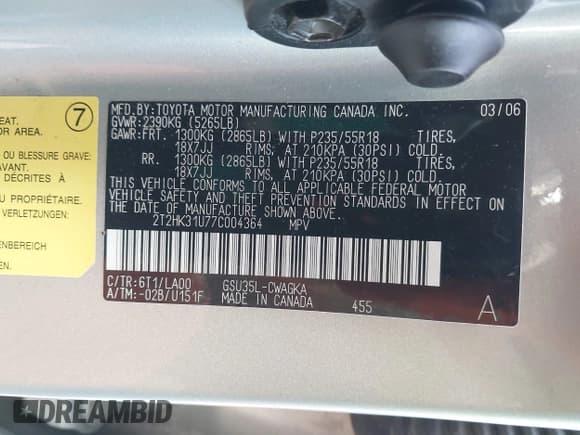 ✅ 2007 Lexus RX 350 • VIN: 2T2HK31U77C004364 • Lot: 43662453. Listed on IAAI with Not provided. Free auction sales archive from the USA and detailed vehicle history report at DreamBid. Image 9.