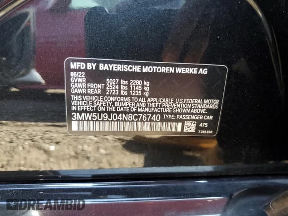 ✅ 2022 BMW 3 Series M340i xDrive • VIN: 3MW5U9J04N8C76740 • Lot: 81442655. Listed on Copart with 24,559 mi. Free auction sales archive from the USA and detailed vehicle history report at DreamBid. Image 12.