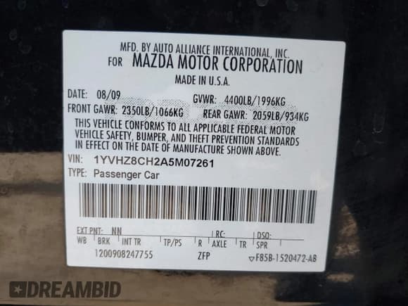 ✅ 2010 Mazda 6 i Touring • VIN: 1YVHZ8CH2A5M07261 • Lot: 43610903. Wystawiony na IAAI z przebiegiem 116 823 mil. Bezpłatny archiwum sprzedaży aukcyjnych z USA i szczegółowy raport historii pojazdu na DreamBid. Zdjęcie 9.