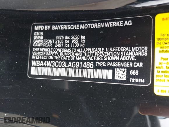 ✅ 2020 BMW 4 Series 430i • VIN: WBA4W3C03LAG91486 • Lot: 42083927. Listed on IAAI with 49,261 mi. Free auction sales archive from the USA and detailed vehicle history report at DreamBid. Image 9.
